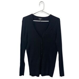 Lord & Taylor Black Rib Knit Sweater V-Neck Cardigan Size 3x